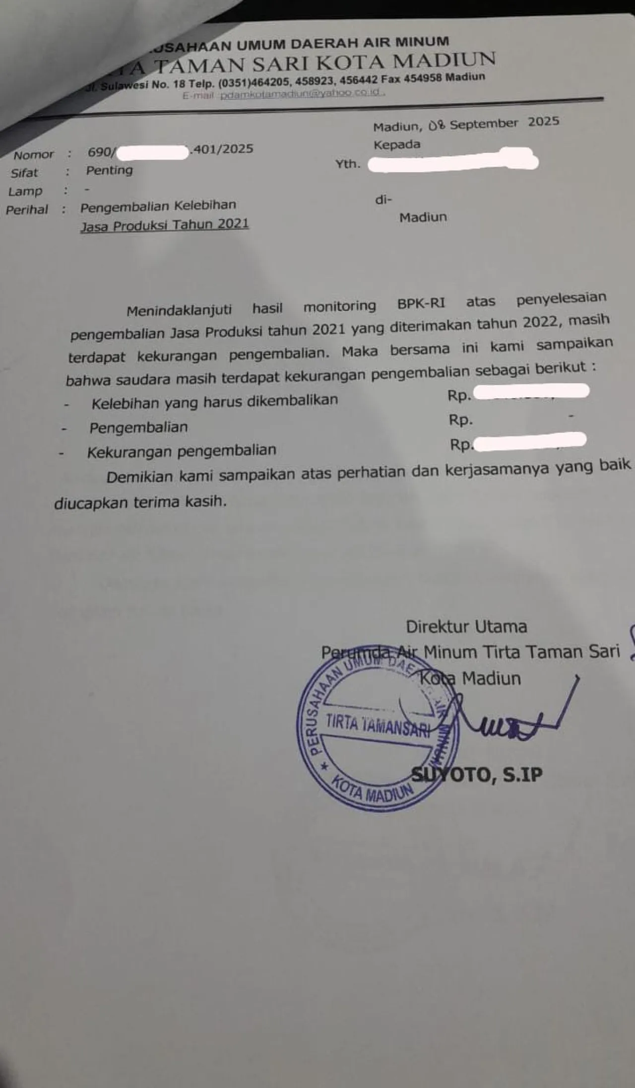 Baca juga : PDAM Kota Madiun Minta Pensiunan Kembalikan Kelebihan Jaspro, Diduga untuk Tutupi Temuan BPK