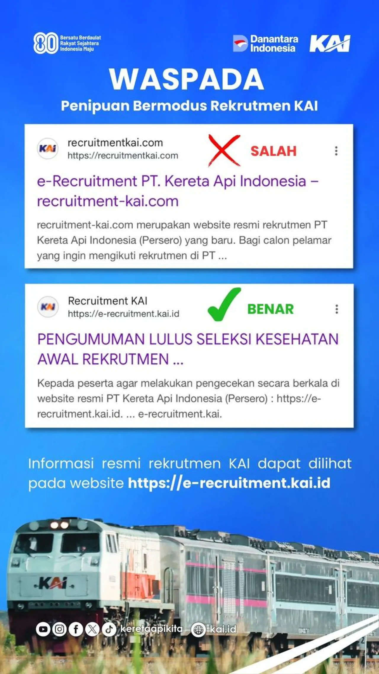 KAI Peringatkan Masyarakat Waspadai Penipuan Berkedok Rekrutmen Pegawai KAI
