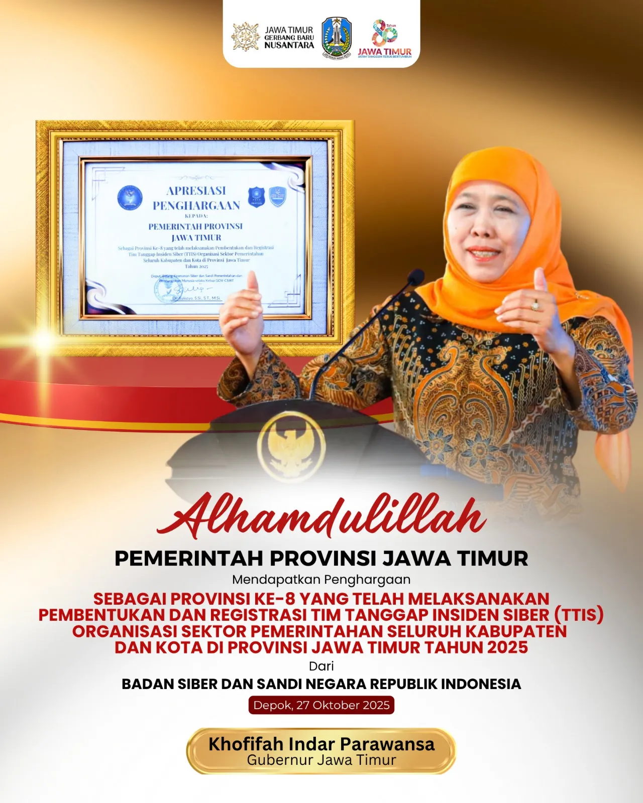 BSSN Apresiasi Jatim, Jadi Provinsi ke-8 yang Tuntaskan Pembentukan Tim Siber di Seluruh Daerah