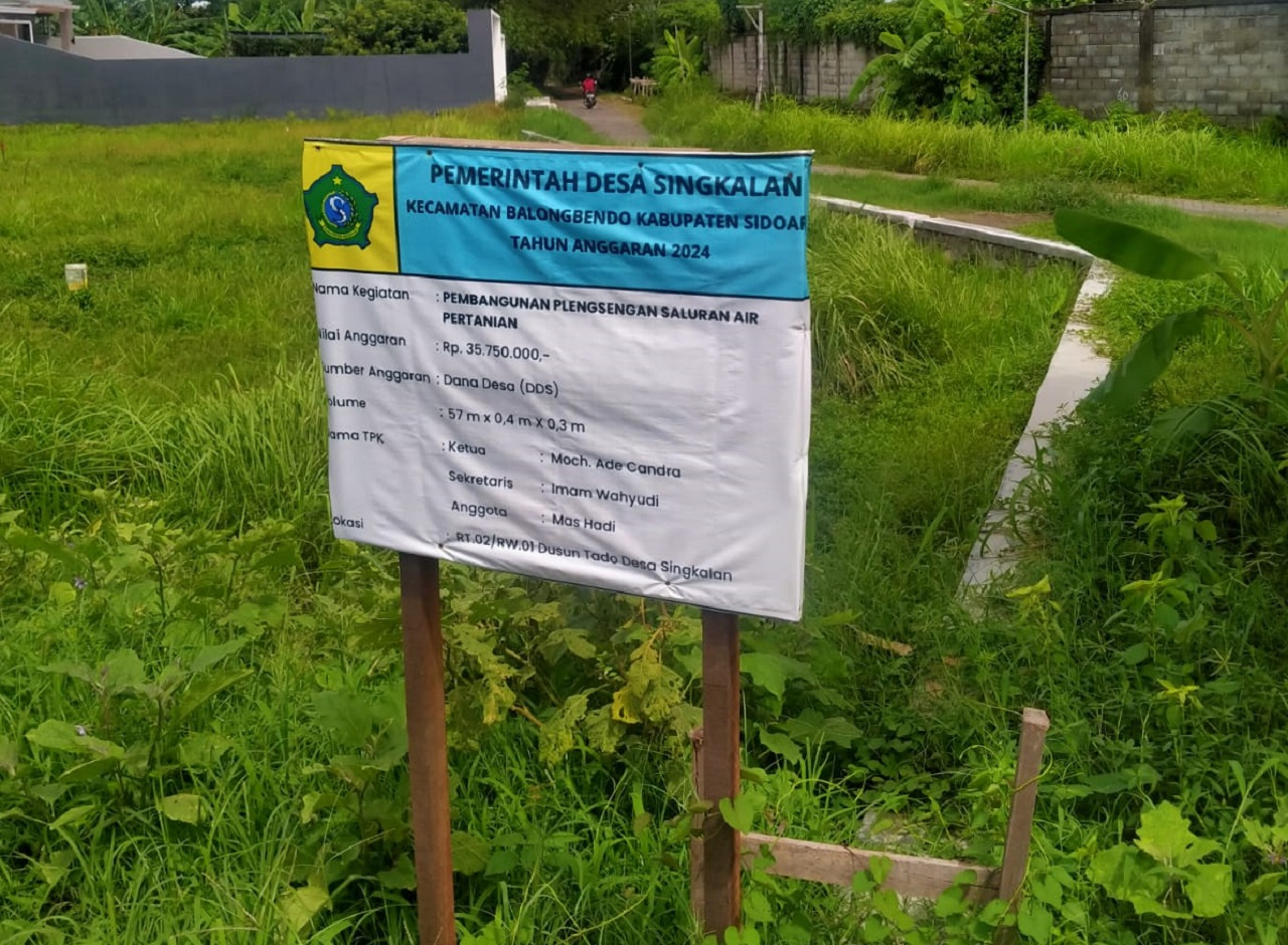 Proyek plengsengan saluran air di RT 02, RW 01 Dusun Tado, Desa Singkalan. SP/JUM