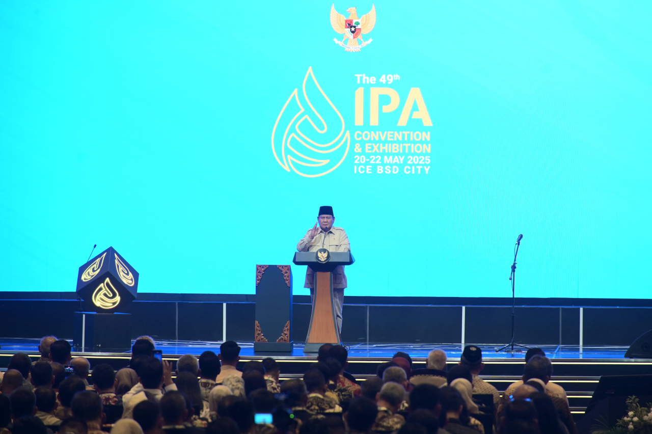 Presiden RI, Prabowo Subianto dalam ajang The 49th Indonesia Petroleum Association Convention and Exhibition (IPA Convex) 2025 di ICE BSD, Tangerang pada Rabu (21/5/2025). Foto/Humas PLN
