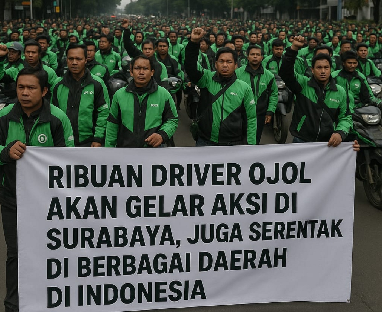 Ilustrasi demo yang akan diselenggarakan ojol di beberapa titik di Surabaya. SP/ Achmad Adi 