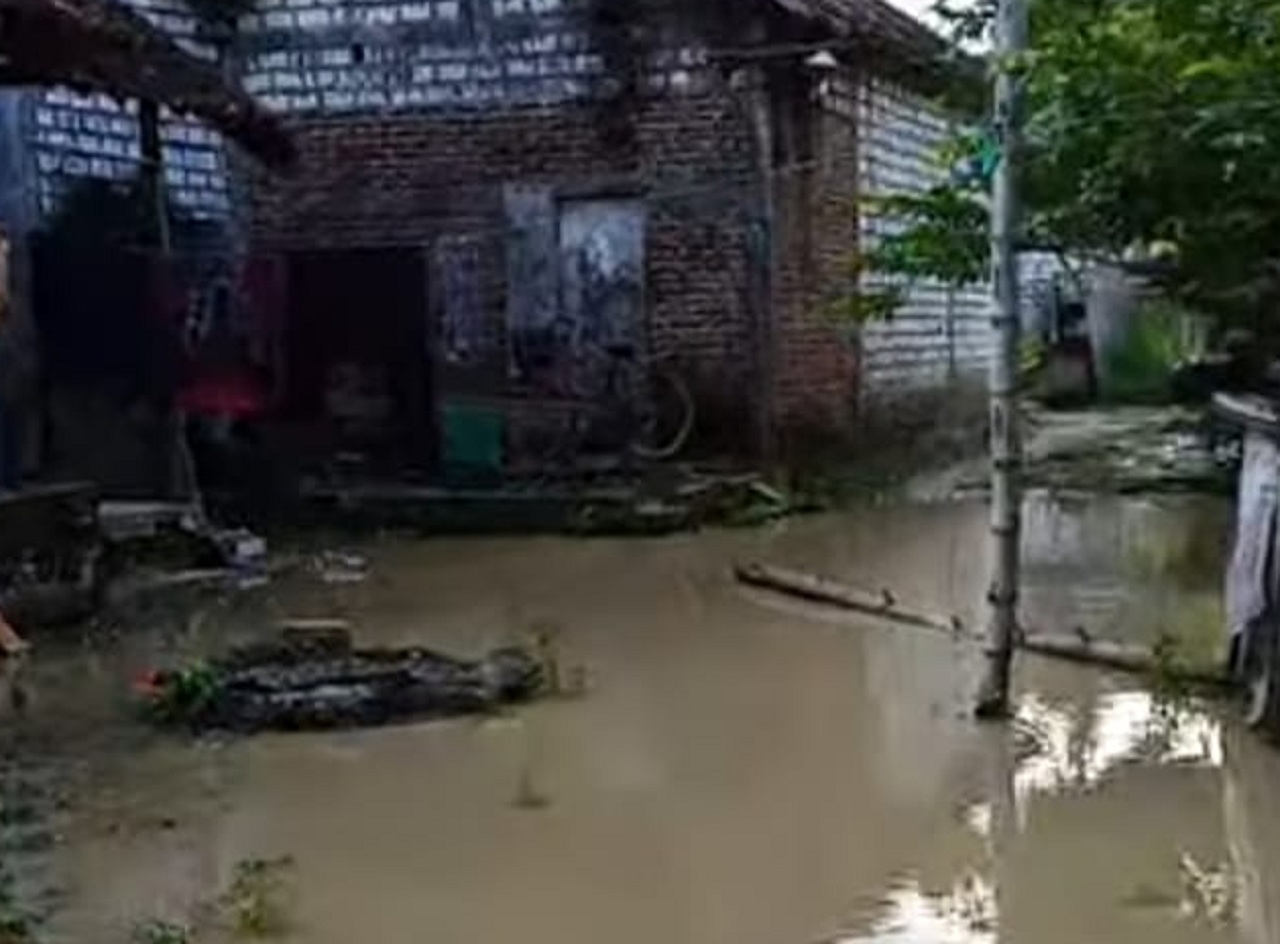 Sejumlah rumah mulai terdampak banjir di wilayah Kecamatan Laren Lamongan. SP/IST