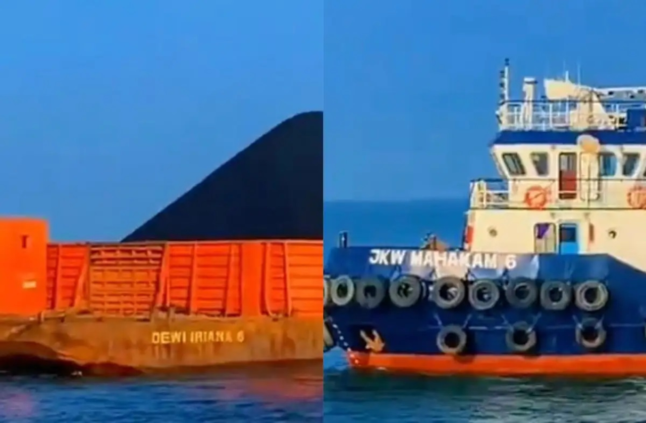 Salah satu penampakan kapal bernama lambung JKW Mahakam dan Dewi Iriana yang menjadi sorotan yang dikaitkan dengan tambang nikel di Raja Ampat.
