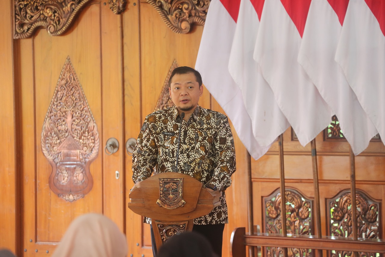 Wakil Walikota Mojokerto Cak Sandi saat Sosialisasi Manfaat Jaminan Sosial Tenaga Kerja Bagi Pekerja Rentan Tahun 2025 di Pendapa Sabha Kridatama, Rumah Rakyat. SP/ DWI