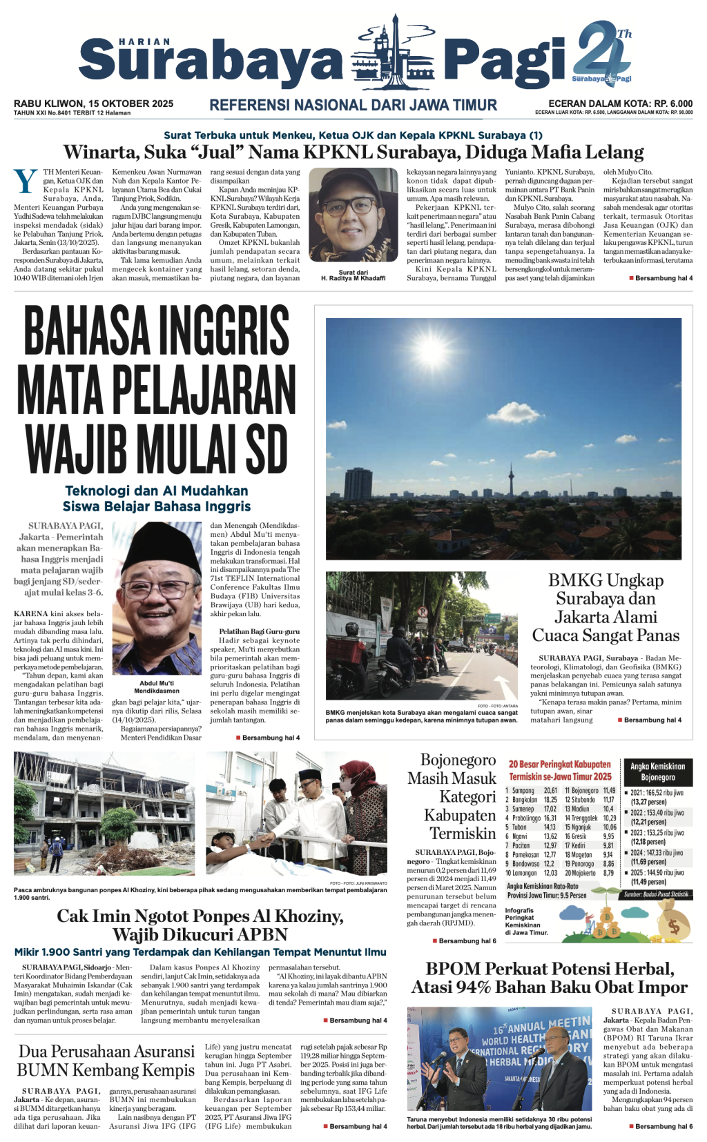Koran Digital Surabaya Pagi 15 Oktober 2025