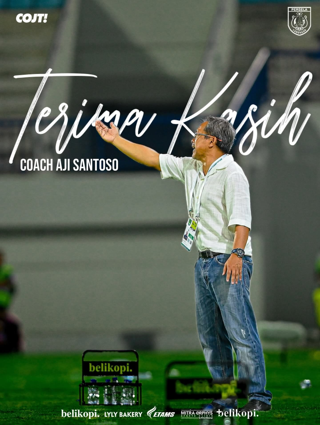 Ucapan terima kasih kepada coach Terima Aji Santoso diunggah di akun resmi medsos Persela Lamongan. SP/Dok Persela Lamongan