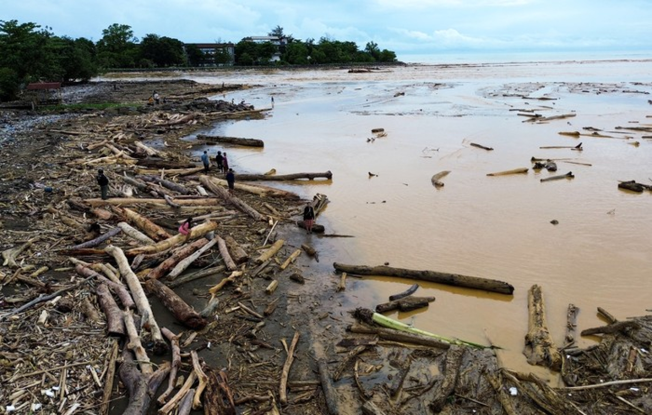 Banjir bandang yang melanda Sumatera Barat menyisakan sampah material kayu gelondongan di Pantai Air Tawar dan Danau Singkarak. Material kayu gelondongan tak hanya menumpuk di sungai-sungai aliran banjir bandang, tetapi juga berakhir di Danau Singkarak