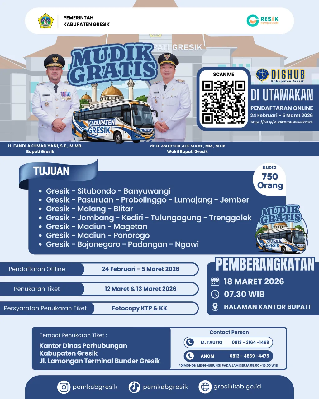 Pemkab Gresik Siapkan 750 Kursi Mudik Gratis 2026, Pendaftaran Dibuka 24 Februari