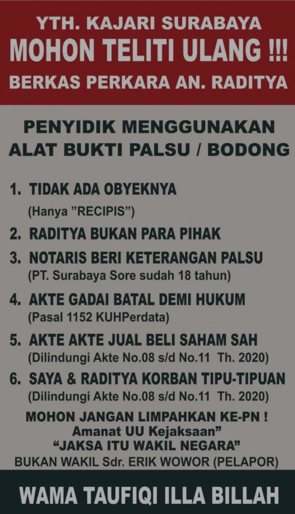 Alat Bukti Baru Ditemukan (22/8), Konstruksi Perkara Fiktif Terkuak
