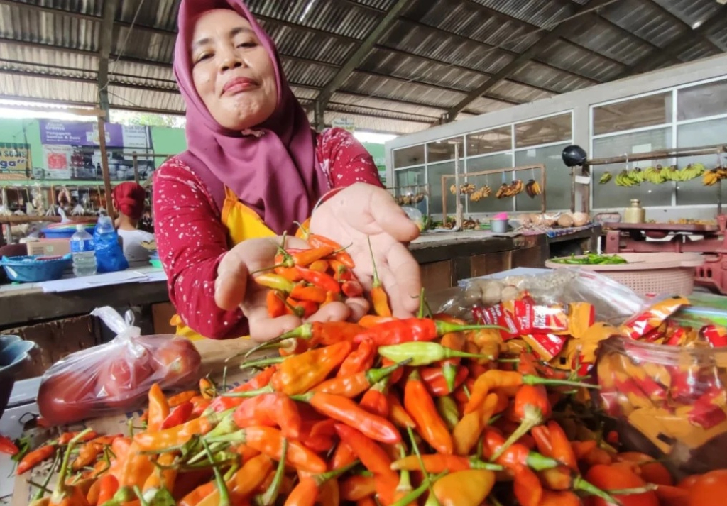 Ilustrasi. Salah satu penjual cabai di salah satu pasar Pasuruan, Jawa Timur yang harganya melonjak naik saat Ramadhan. SP/ PSR