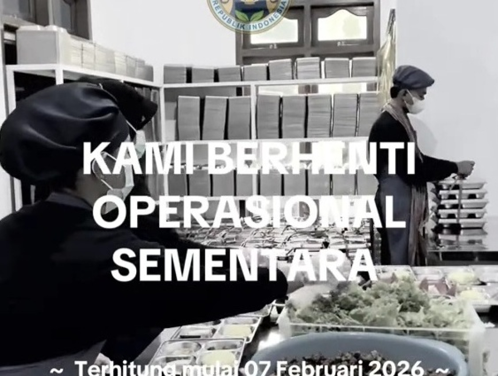Postingan resmi SPPG Wates Kecamatan Boyolangu Tulungagung yang memutuskan berhenti sementara lantaran dana operasional yang belum cair. SP/ TLG