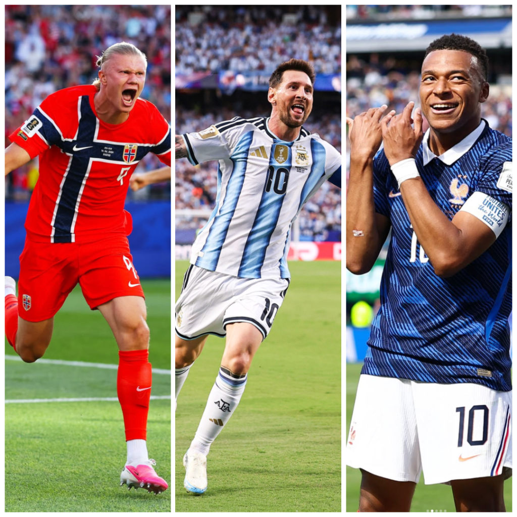 Erling Haaland, Lionel Messi, dan Kylian Mbappe