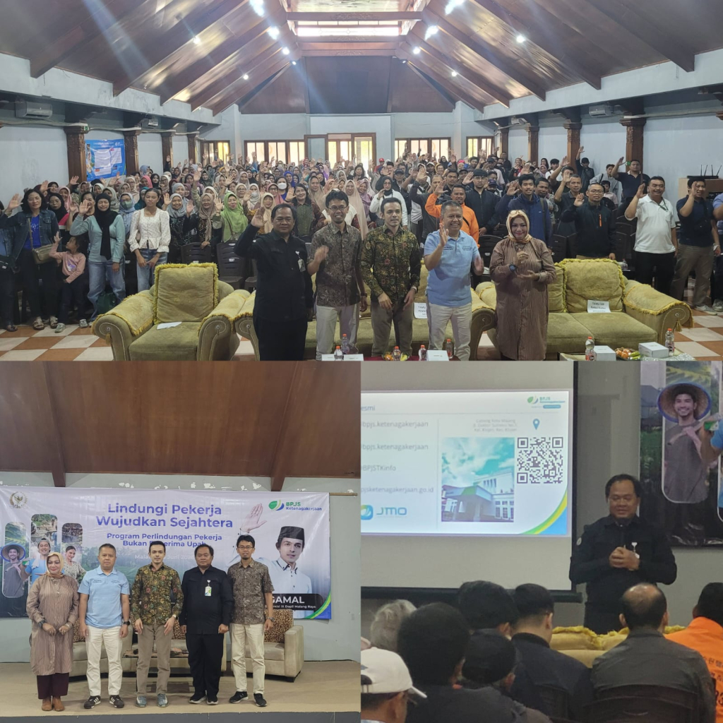 Sosialisasi Program Perlindungan Jaminan Sosial BPJS Ketenagakerjaan di Gedung Pertemuan Araya, Kota Malang, Minggu (28/6/2026).