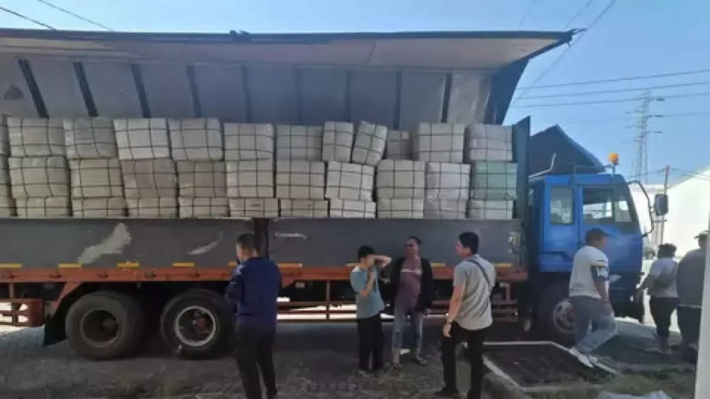 Barang bukti ganja yang diangkut dua tronton yang kini disita aparat BNN di komplek pergudangan Prambanan Bizland, Desa Cerme Lor, Kecamatan Cerme, Gresik. SP/Maidid