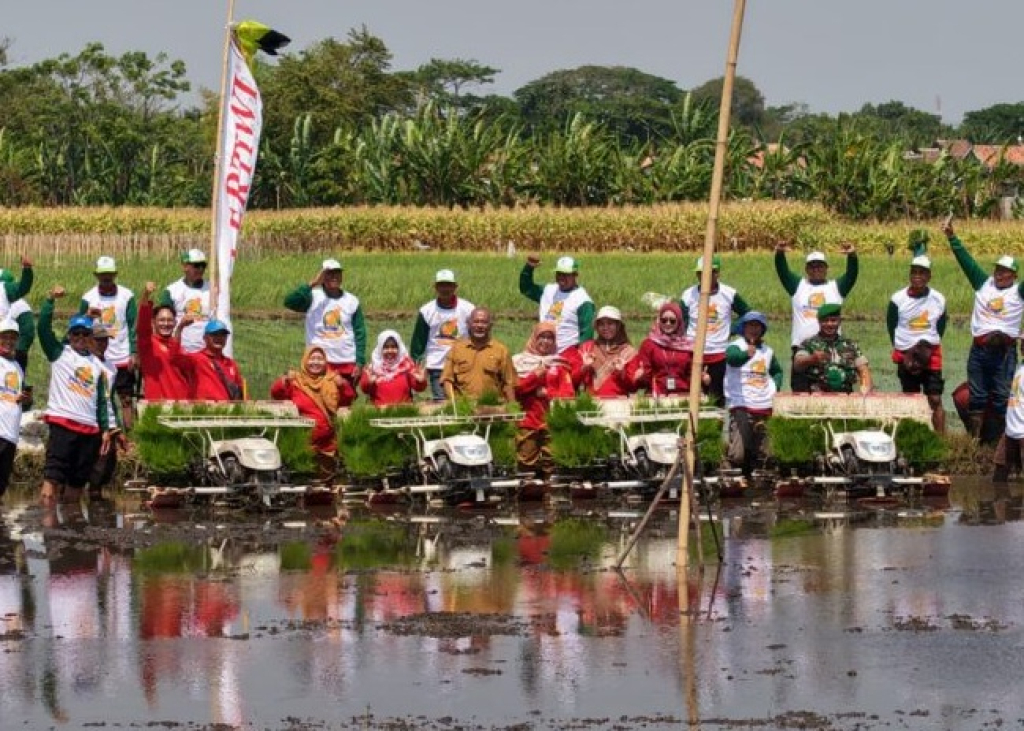 Gerakan Tanam Padi bersama pada lahan seluas 2 hektare di Desa Pesisir Kecamatan Sumberasih. SP/PRB