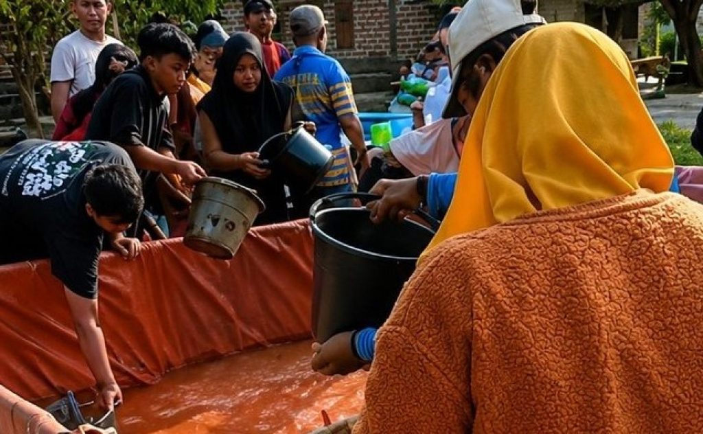 BPBD Lamongan salurkan air bersih ke desa yang mengalami kekeringan.  SP/IST