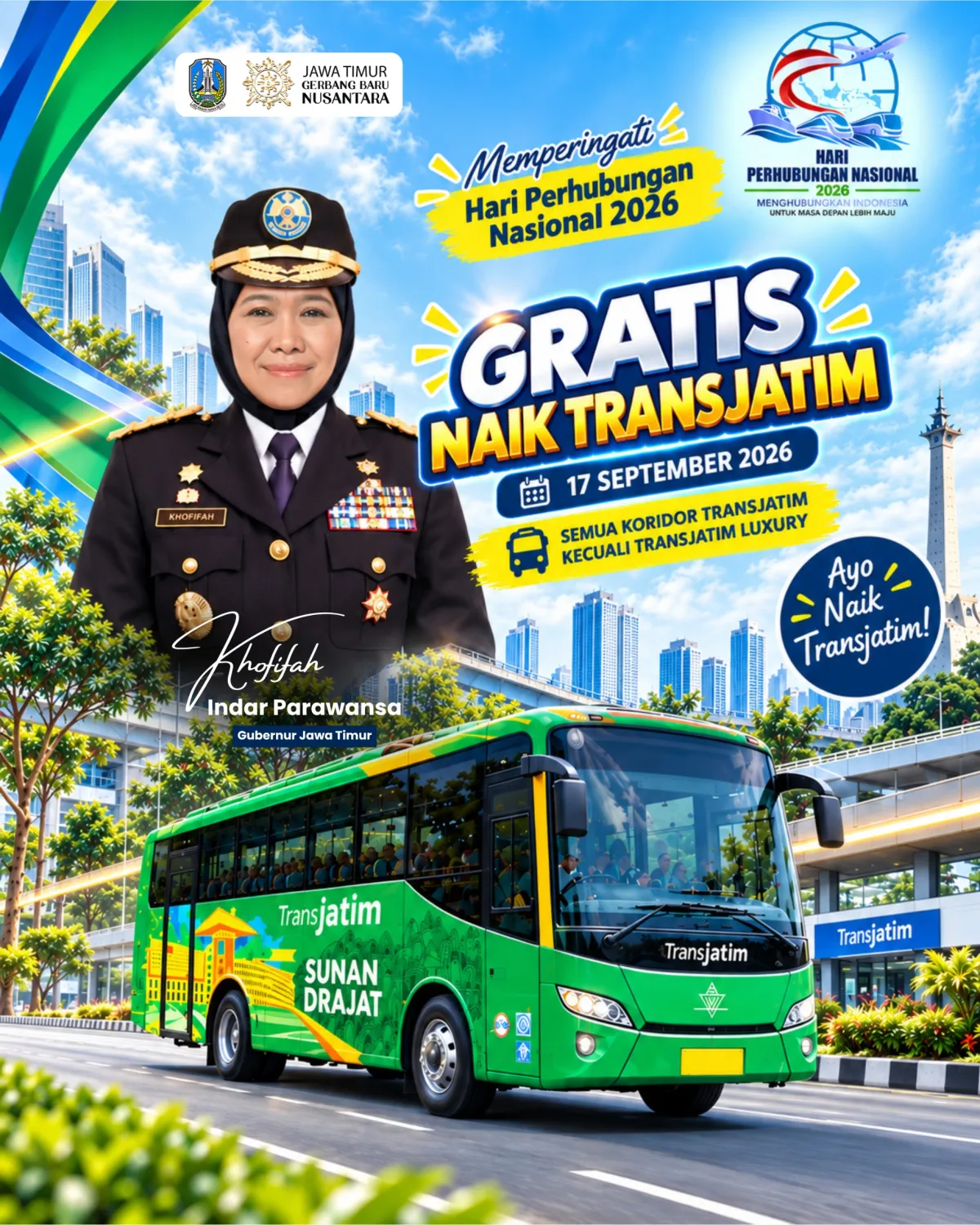 Peringati Harhubnas 2026, Khofifah Gratiskan Trans Jatim dan Ajak Warga Beralih ke Transportasi Publik