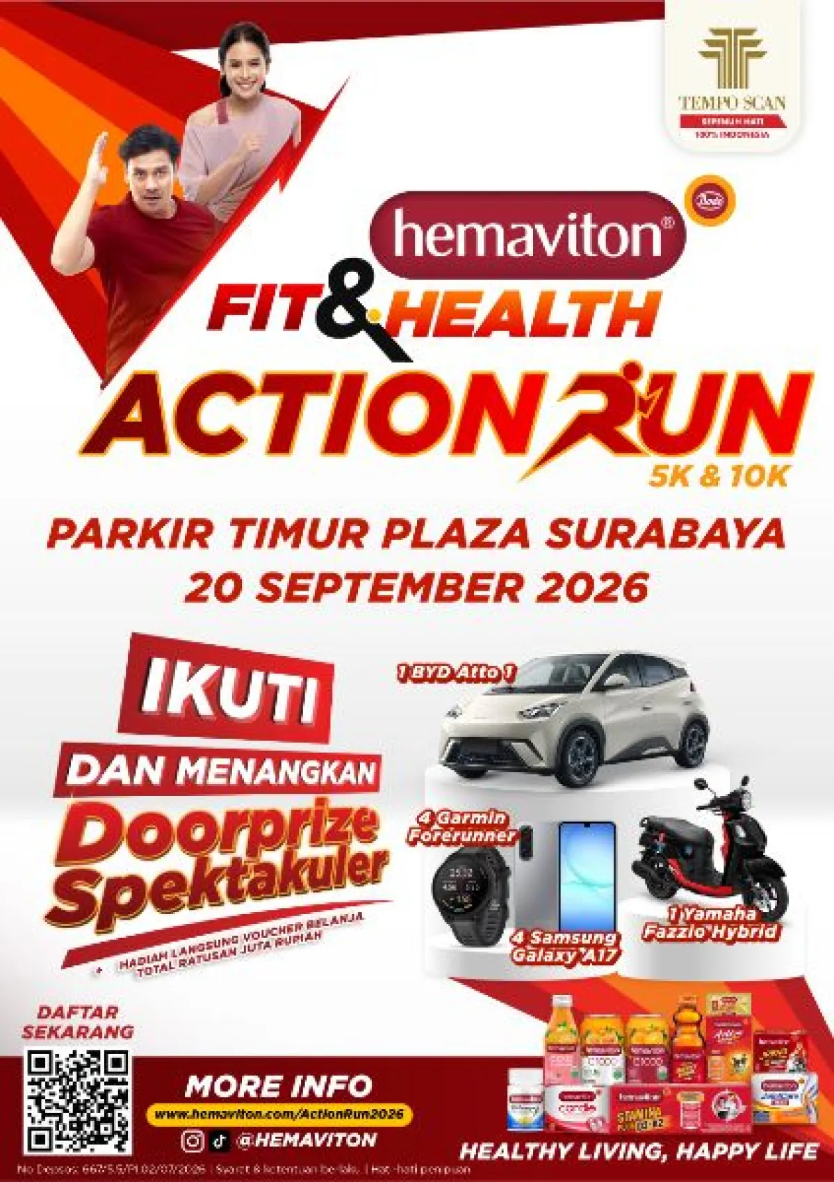 Dari Lari Hingga Doorprize Spektakuler, hemaviton Fit & Health Action Run 2026 Siap Ramaikan Surabaya