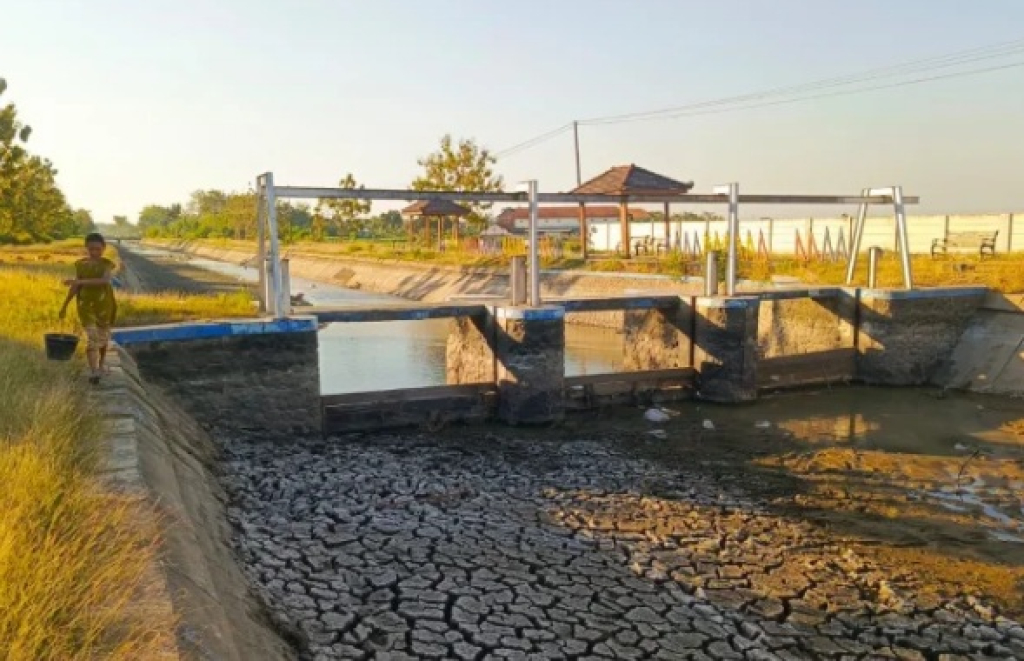 Salah satu kanal saluran irigasi yang mengering di Kecamatan Takeran Magetan. SP/MGT
