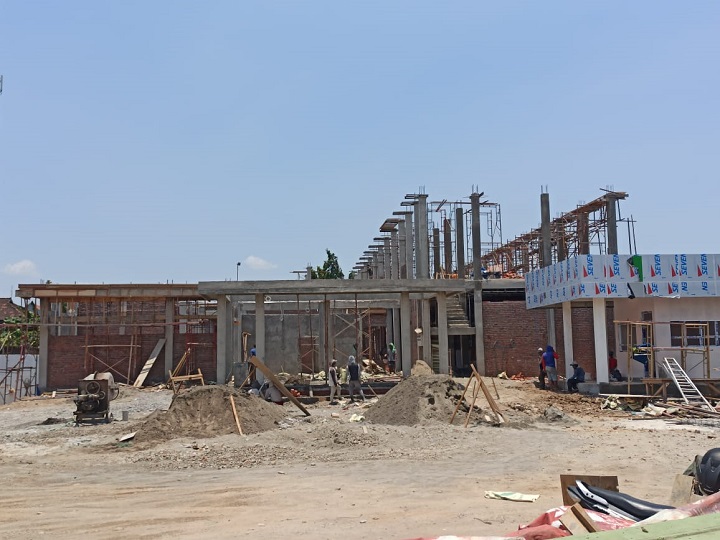 Proyek pengerjaan pembangunan gedung Puskesmas Miagan, Kecamatan Mojoagung, Kabupaten Jombang