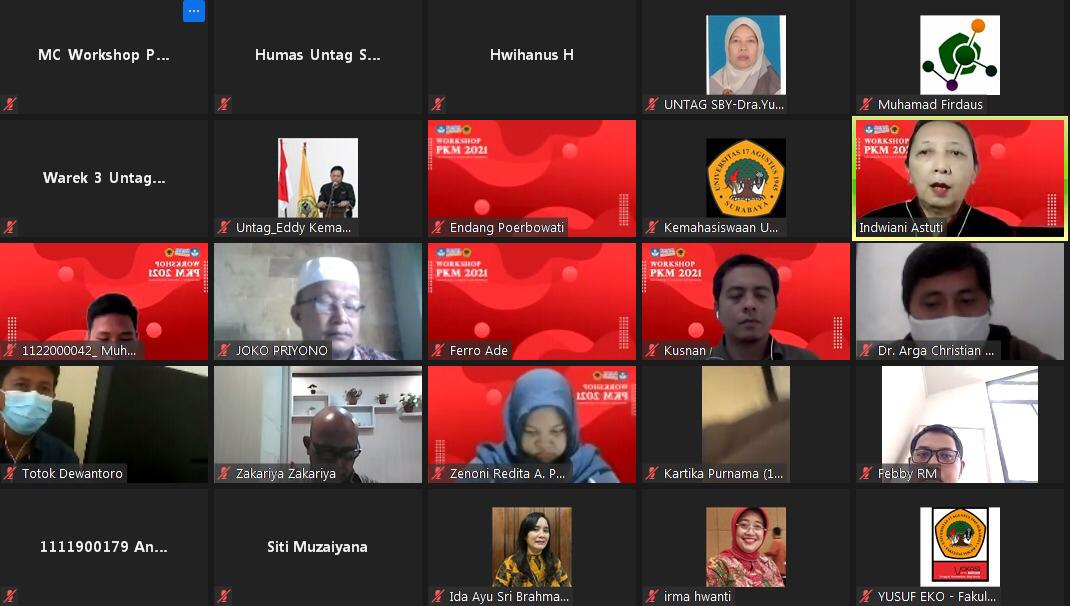 Biro Kemahasiswaan dan Alumni Untag Surabaya menggelar Workshop Pekan Kreativitas Mahasiswa secara virtual. SP/ MBI