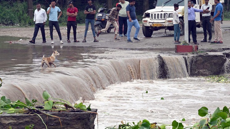 Jalanan yang rusak akibat air sungai Yamuna meluap di Usmanpur, India. SP/ IND