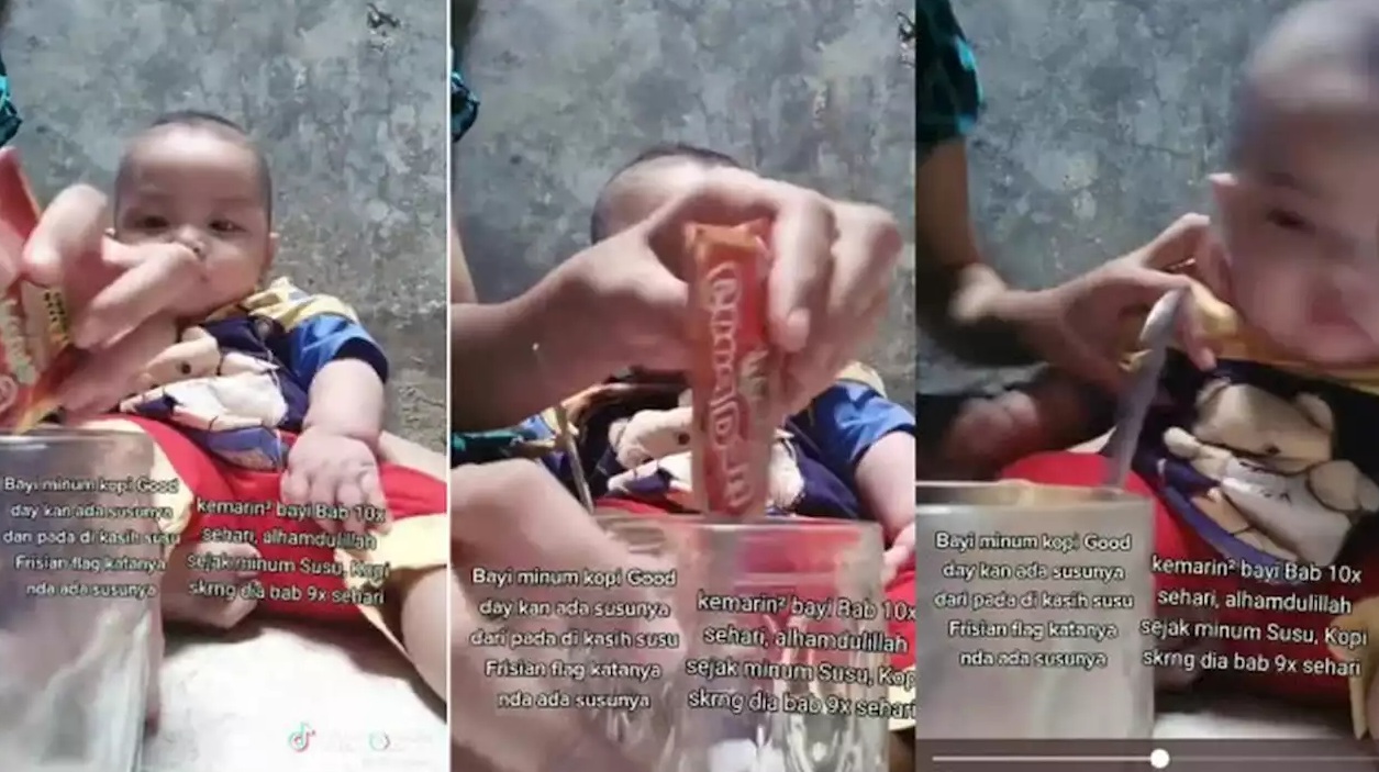 Viral di TikTok seorang ibu memberikan bayinya yang usia tujuh bulan kopi saset.
