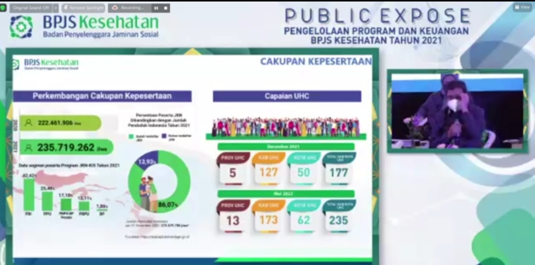 Publik Ekspose Pengelolaan Program dan Keuangan BPJS Kesehatan 2021 melalui zoom meeting yang dipantau dari Kota Mojokerto, Selasa (5/7/2022) siang. SP/Dwi AS