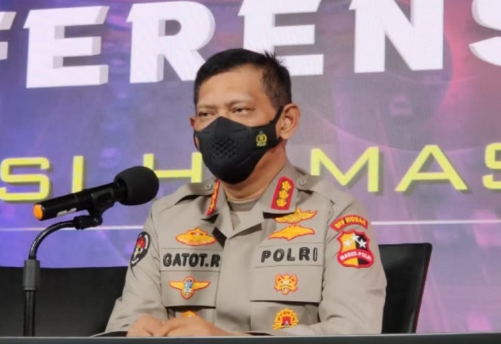 Kabag Penum Divisi Humas Polri Kombes Gatot Repli Handoko di Mabes Polri, Jakarta Selatan, Jumat (1/4).