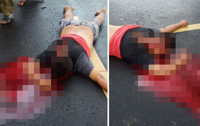 Kondisi korban yang tewas bersimbah darah dengan ditemukan luka bacokan pada leher kanan korban.