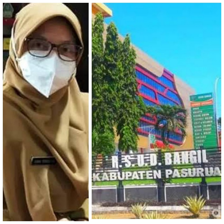Kolase Direktur dr. Arma Rosalina dan gedung RSUD Bangil Pasuruan.