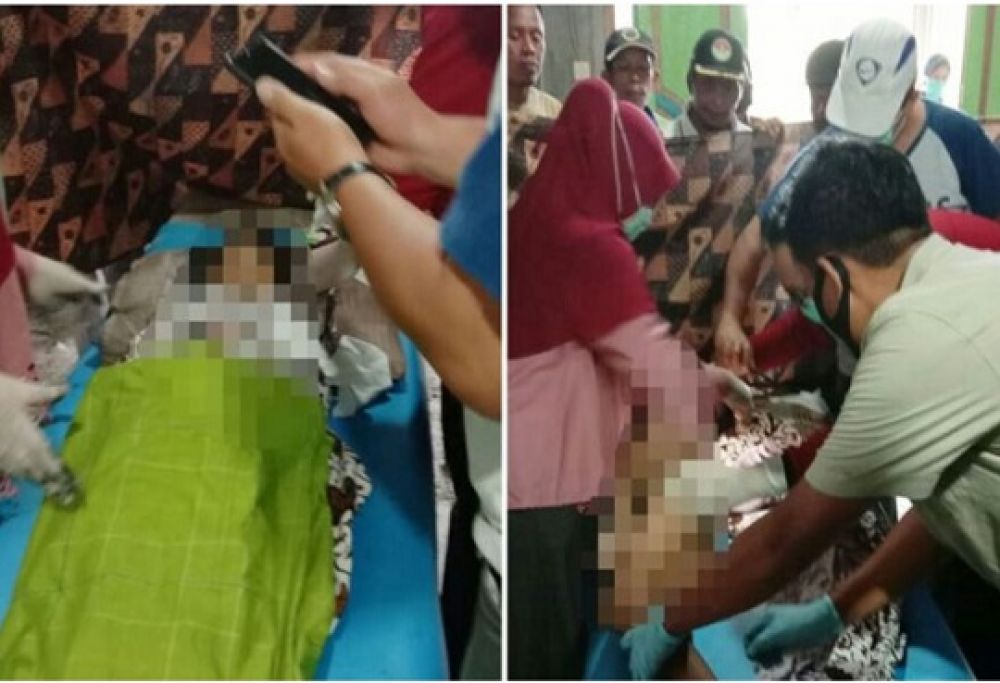 Dua bocah yang sudah meninggal akibat terseret luapan air Kali Lamong. SP/M.AIDID