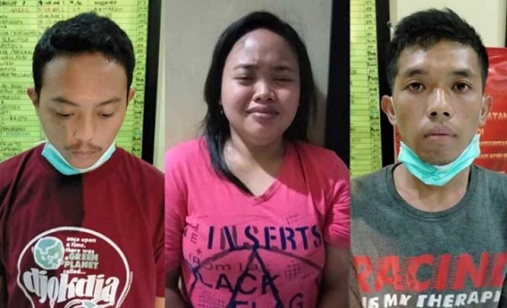 Ketiga tersangka saat diamankan Satresnarkoba Polres Kediri Kota. 