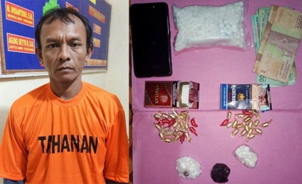 Tersangka dan barang bukti yang diamankan petugas.