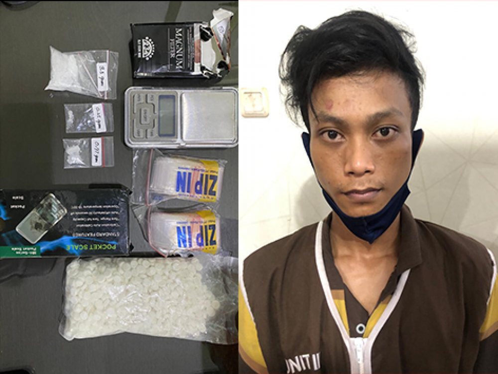 Tersangka dan barang bukti saat diamankan di Polrestabes Surabaya. SP/tyn/jemmi