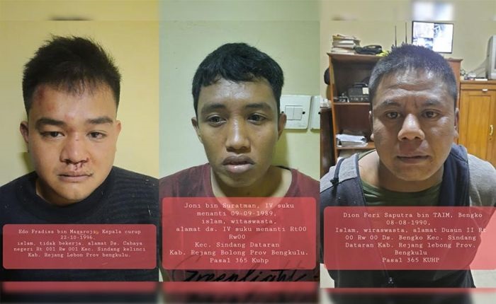 Ketiga pelaku perampokan saat diamankan usai dilumpuhkan polisi karena melawan.