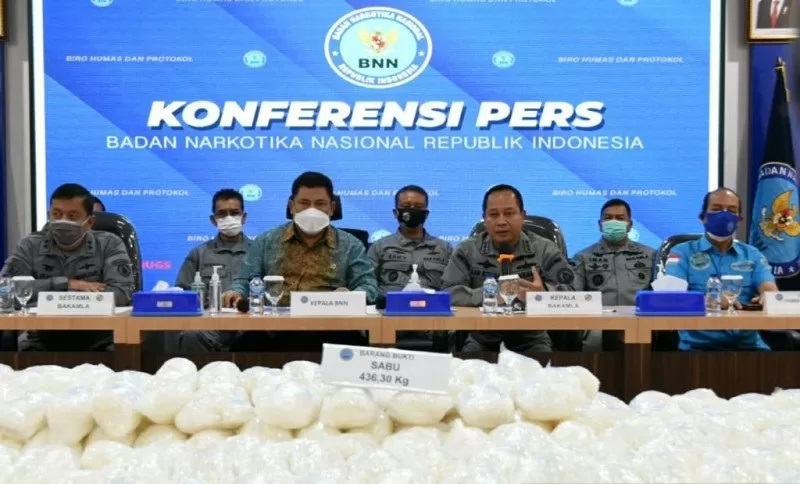 Konferensi pers di gedung BNN, Jalan MT Haryono, Jakarta Timur, Rabu (17/2/2021). 