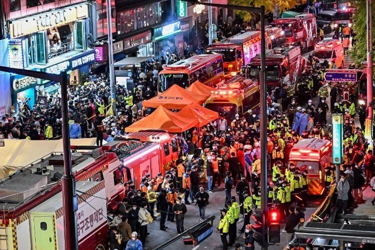 Lokasi tragedi Halloween Itaewon di Seoul, Korea Selatan. Foto:AFP/Jung Yeon-Je