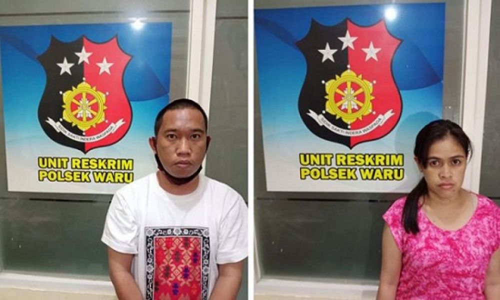 Kedua tersangka saat diamankan di Polsek Waru.