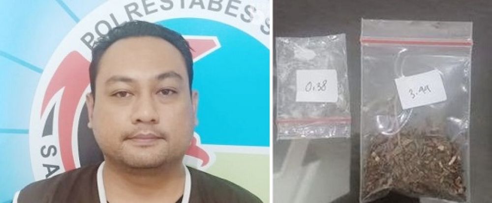 Faried Seto Gumilang (30) saat diamankan beserta barang bukti sabu dan ganja yang diamankan petugas.