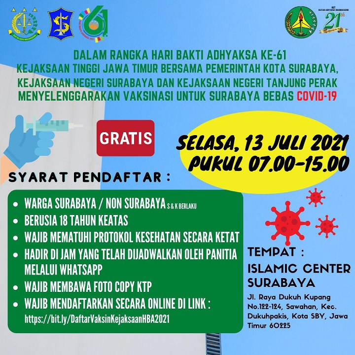 Pamflet Pengumuman Program Vaksinasi Memperingati Hari Bhakti Adhyaksa Ke-61. SP/Budi Mulyono