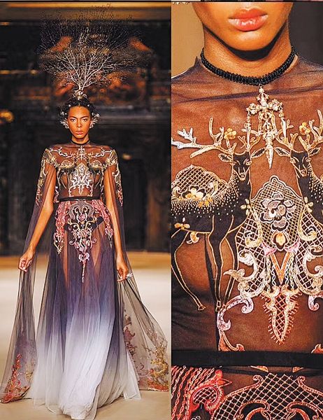 Pakaian dan aksesori yang dirancang oleh Xiong Ying menampilkan elemen ikonik dari mural dan patung kuno Dunhuang. SP