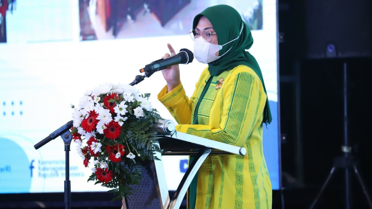 Menteri Ketenagakerjaan RI, Ida Fauziyah saat sosialisasi pelatihan vokasi di Jombang. SP/ M. Yusuf