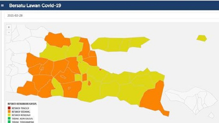 Peta zonasi Covid-19 di Lamongan menjadi zona kuning. SP/ Dinkes Lamongan