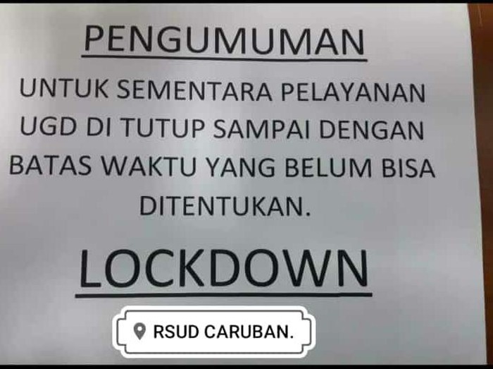 Pelayanan IGD RSUD Caruban, Madiun dihentikan sementara. Sp/ DECOM