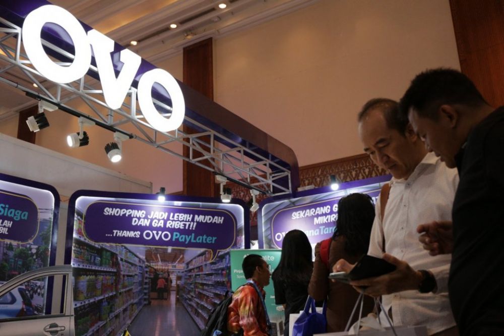 Ilustrasi OVO di acara Indonesia Fintech Summit & Expo 2019 di Jakarta Convention Center,  Jakarta (23/9/2019).