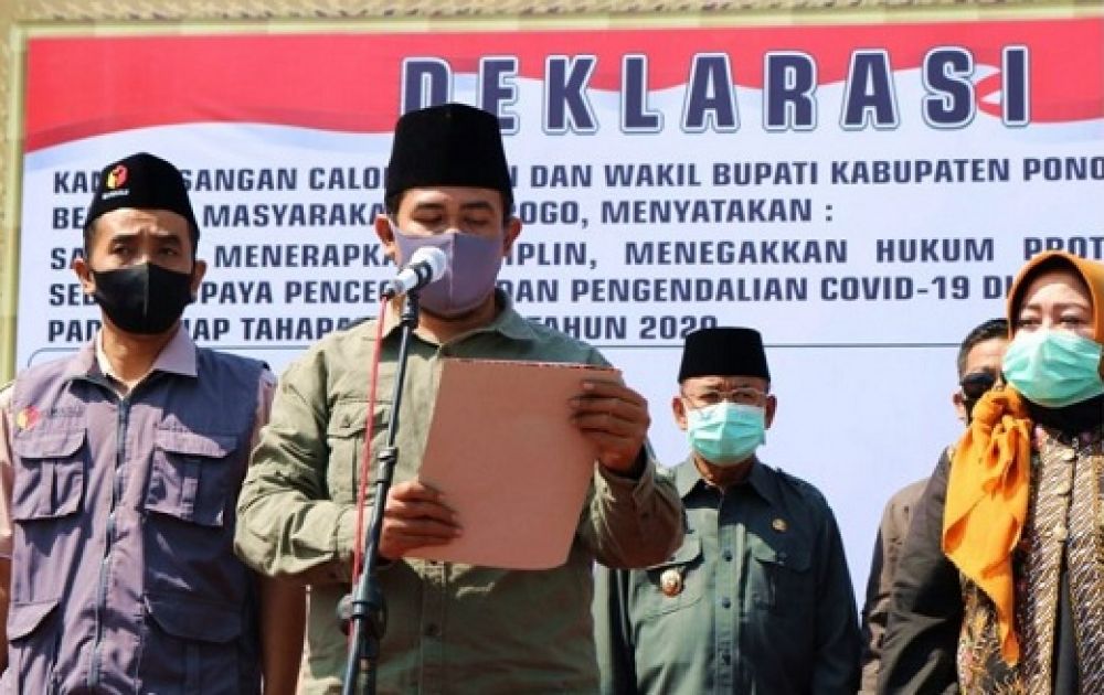 Komisioner Divisi Teknis Penyelenggaraan KPU Ponorogo, Arwan Hamidi Hadiri Apel Bersama dan Deklarasi Jelang Pilkada 2020. SP/Bej