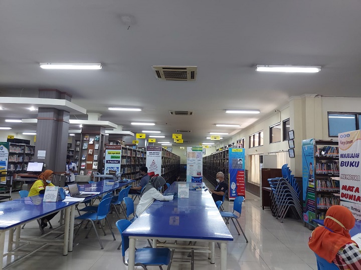 Kondisi DISPERPUSIP Jatim saat uji coba pembukaan perpustakaan daerah