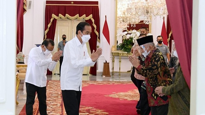 Amien Rais saat bertemu dengan Presiden Jokowi pada Selasa (9/3/2021) kemarin. Sp/setpres